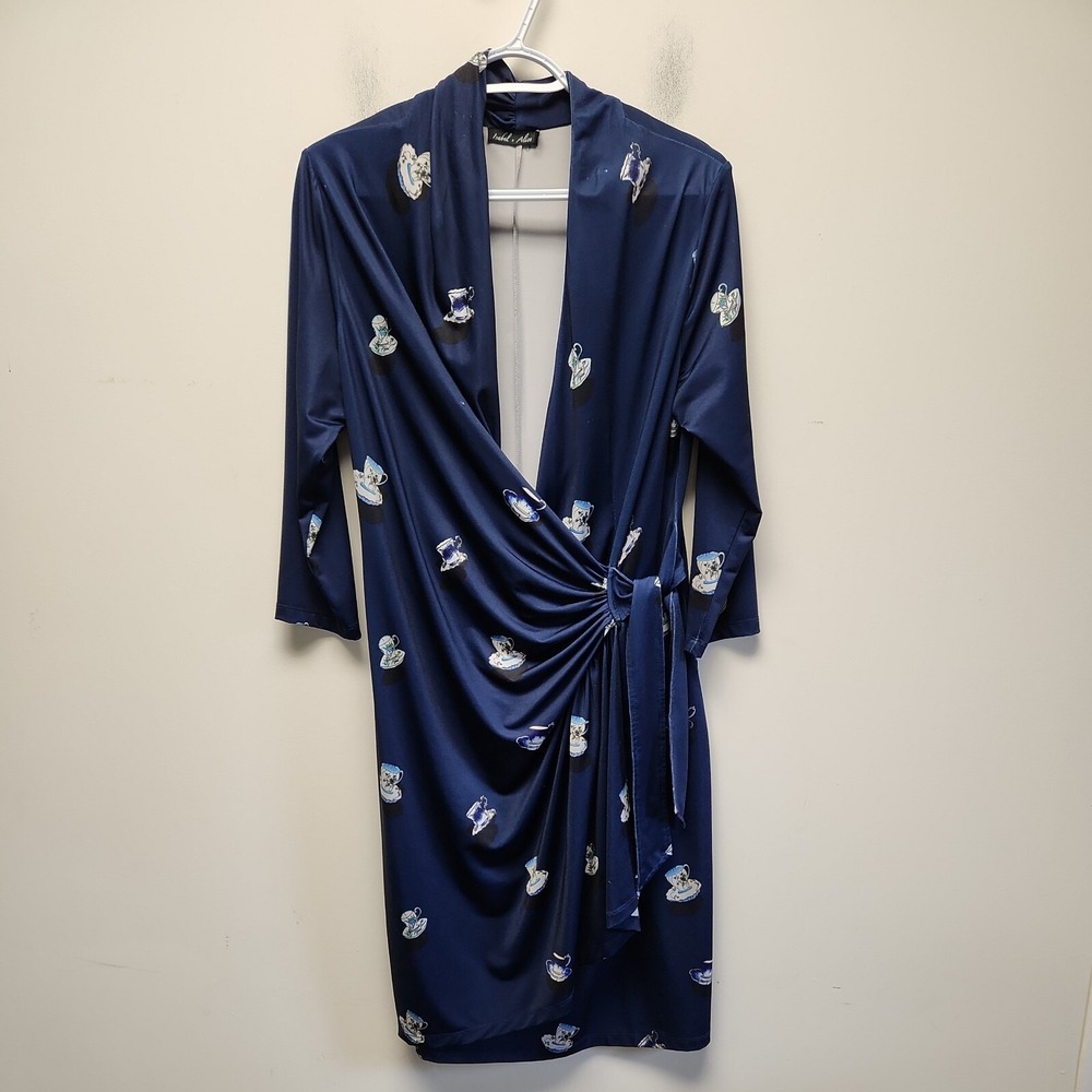Isabel & Alice size L royal blue v-neck empire waist ruffed Wrap dress